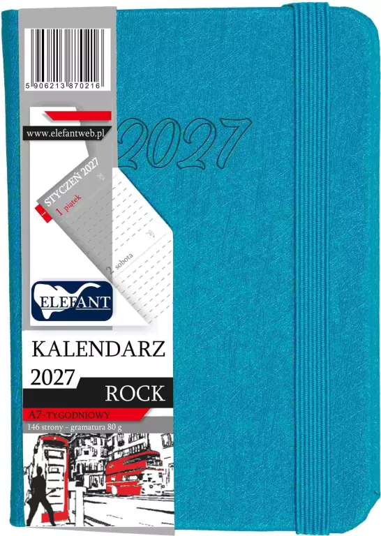 Kalendarz Rock 2027 A7 tygodniowy turkusowy - tantis.pl