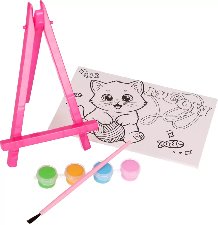 Podobrazie z nadrukiem i farbkami. Biały kotek - tantis.pl