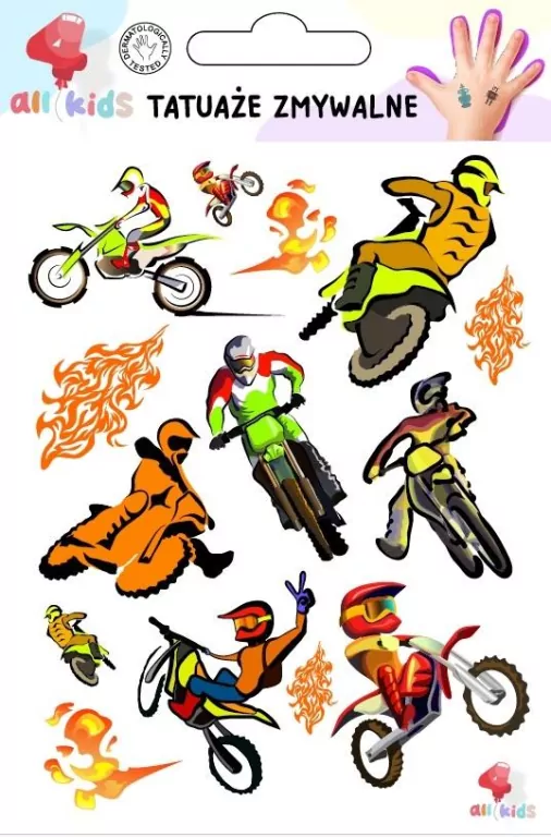 Tatuaże zmywalne dla dzieci Motory i motocykliści - tantis.pl