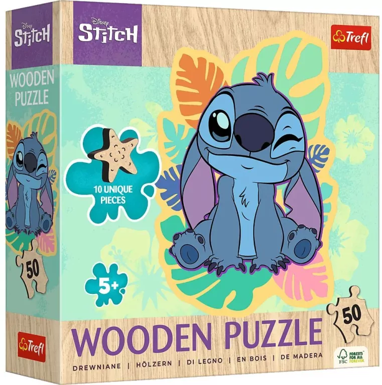 Puzzle drewniane 50 Wesoły Stitch TREFL - tantis.pl
