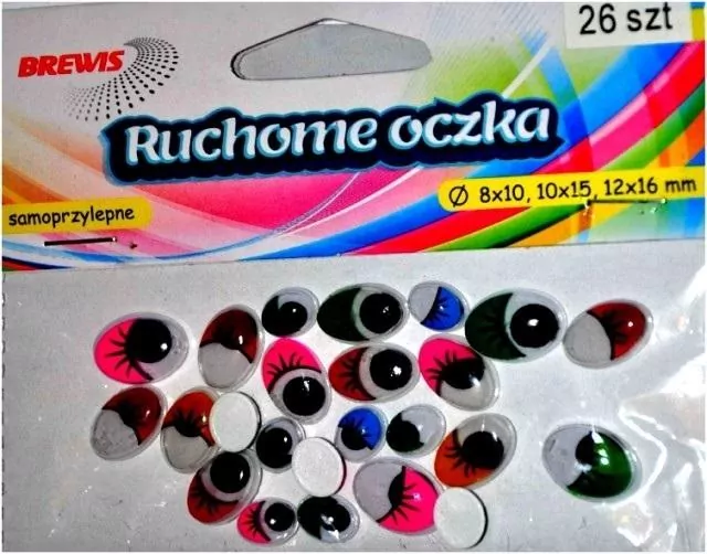 Ruchome oczka owalne z kolorowymi rzęsami, 26 sztuk - tantis.pl