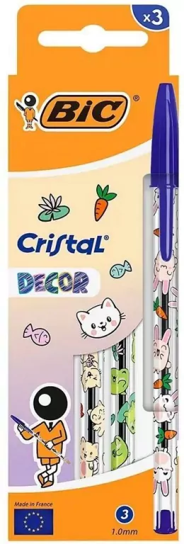 Długopis Cristal Kawaii 1mm niebieski 3szt BIC - tantis.pl