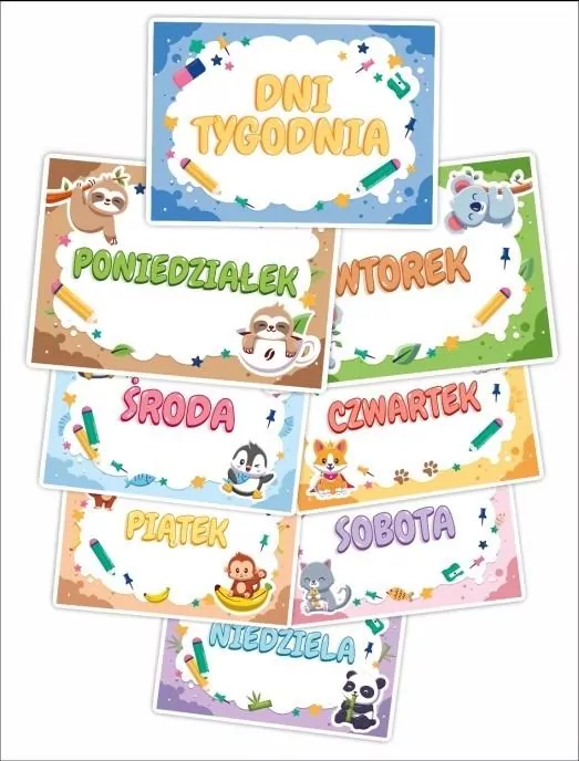 Plansze edukacyjne. Dni tygodnia (8 kart) - tantis.pl