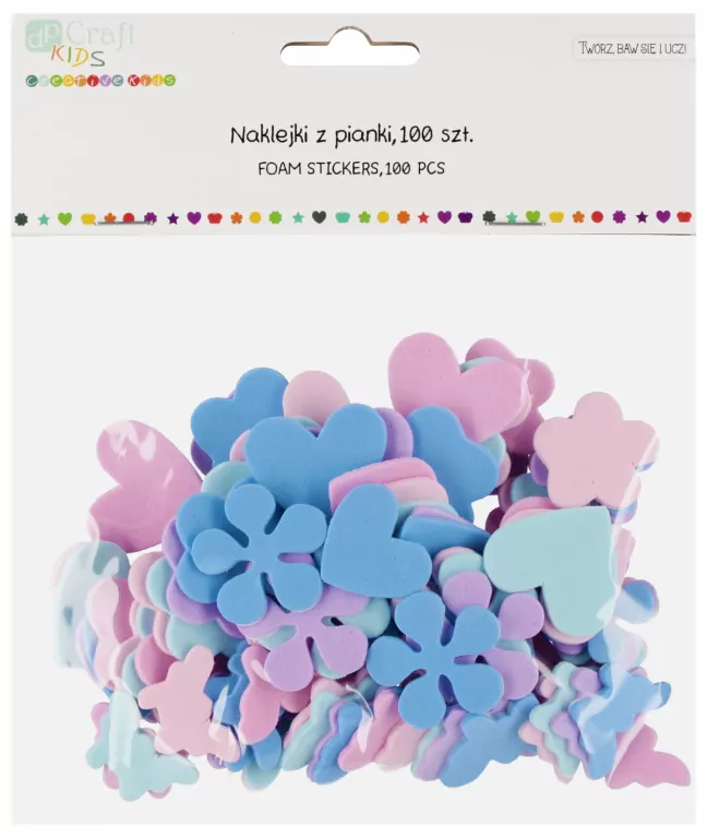 Naklejki z pianki serca, kwiatki, motyle, 100 szt. (KSPI-022) - tantis.pl