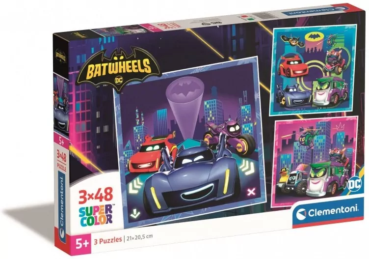 Clementoni. Puzzle 3x48 Super Kolor. Batwheels - tantis.pl