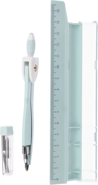 Cyrkiel metalowy + linijka 15cm pastel blue - tantis.pl