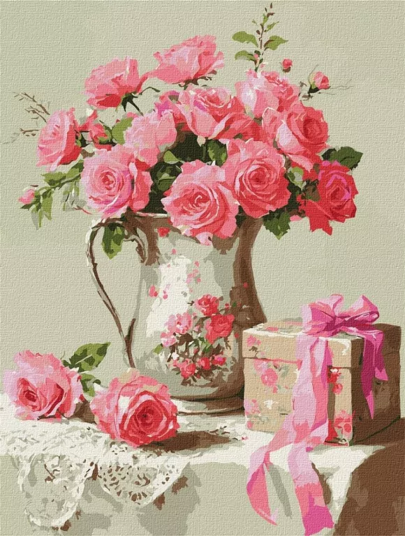 Malowanie po numerach - Różowy prezent 30x40cm - tantis.pl