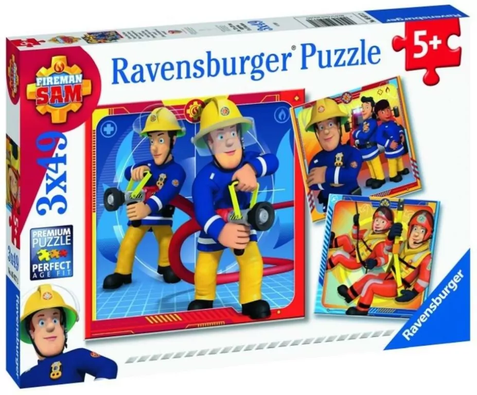 Ravensburger. Puzzle 3x49. Strażak Sam na ratunek - tantis.pl