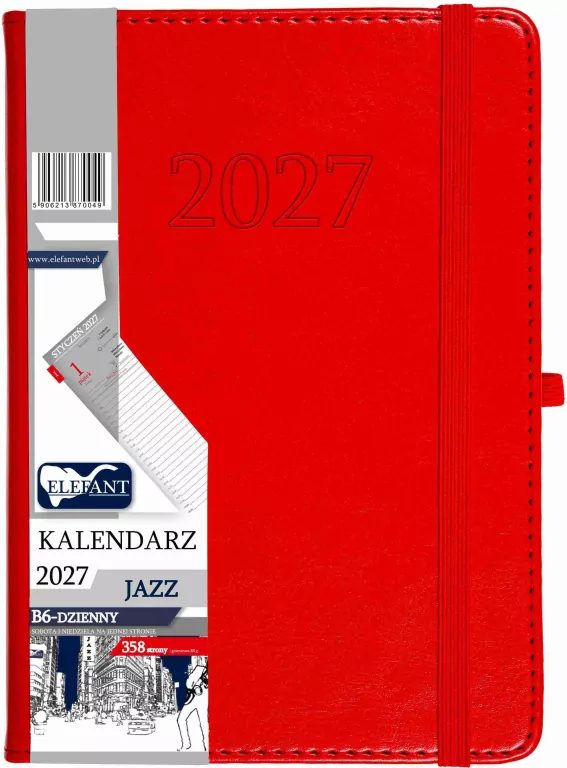 Kalendarz Jazz 2027 B6 dzienny czerwony - tantis.pl
