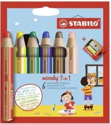 Kredki Woody 3w1 6 kol + temperówka