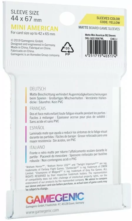 Gamegenic: Matte Mini American-Sized Sleeves (44x67 mm), 50 sztuk - tantis.pl