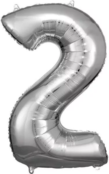 Balon foliowy cyfra 2 srebrna 57x86cm - tantis.pl