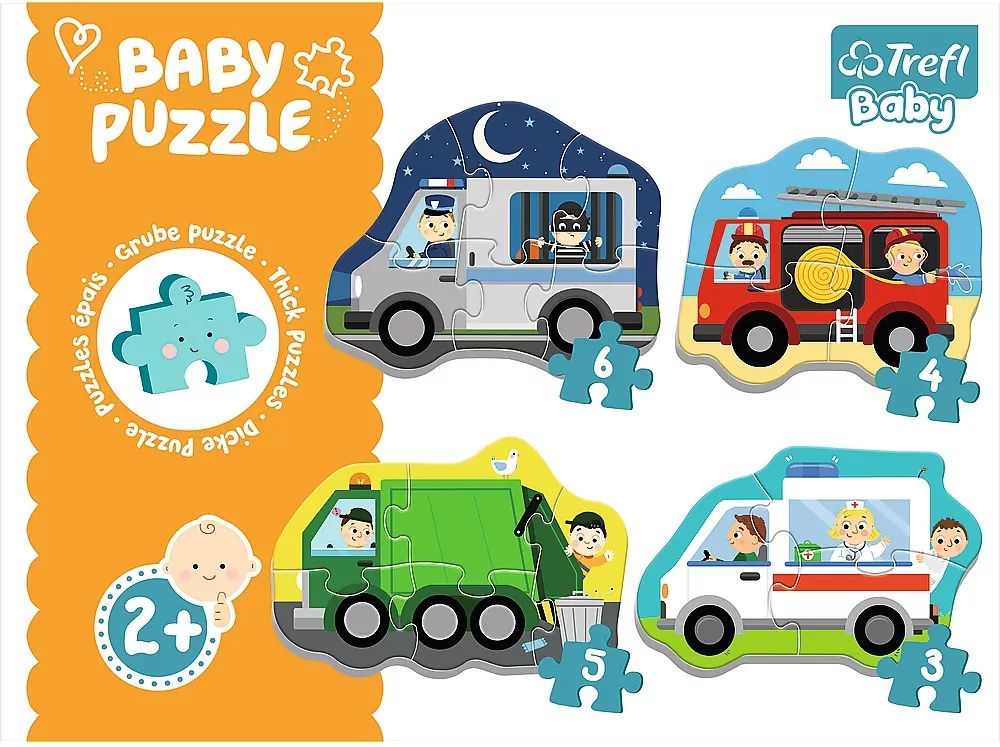 Trefl. Baby puzzle 4w1. Pojazdy i zawody - tantis.pl
