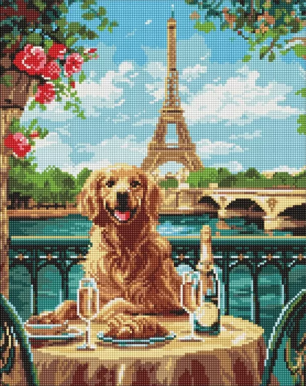 Diamentowa mozaika - Retriever w Paryżu 40x50cm - tantis.pl