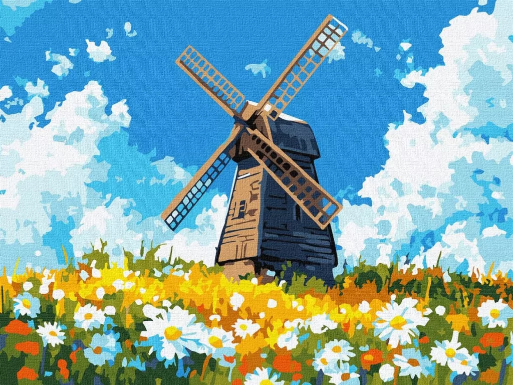 Malowanie po numerach - Młyn pośrodku pola 30x40cm - tantis.pl