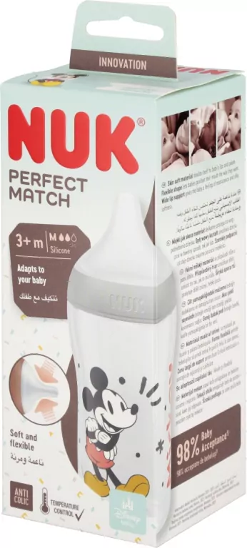 NUK. Perfect Match. Butelka z silikonowym smoczkiem. 260 ml. Miki Mouse - tantis.pl