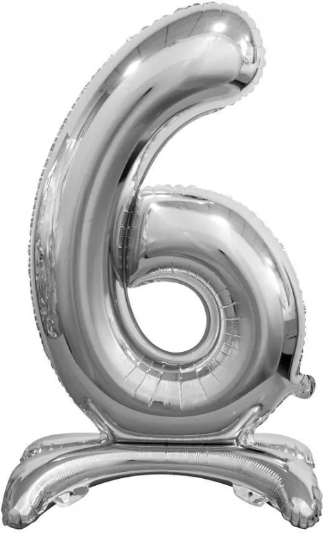 Balon foliowy 6, stojący, srebrny, 74 cm - tantis.pl