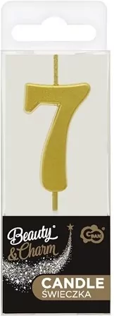 Świeczka piker 9,5cm. Metaliczna złota. Cyfra 7 - tantis.pl