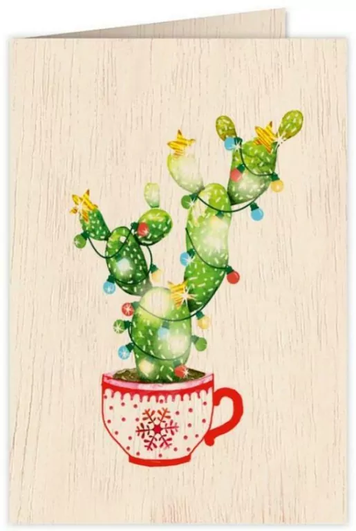 Karnet drewniany C6 + koperta Święta Kaktus - tantis.pl