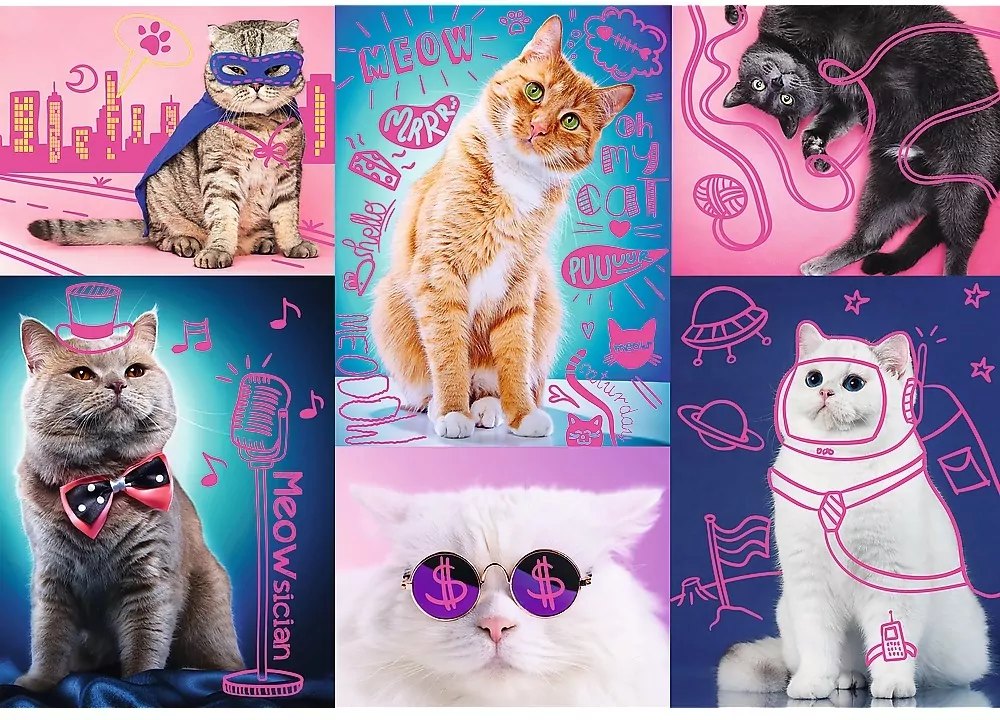 Puzzle 1000. Neon Color Line. Super cats - tantis.pl