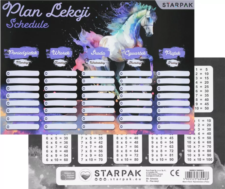 Plan lekcji z tabliczką mnożenia - tantis.pl