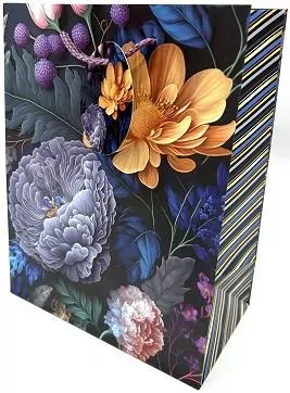 Torebka ozdobna, matowa 18x23x10cm Ciemne kwiaty - tantis.pl