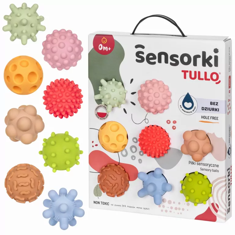 Sensorki Tullo. Piłki sensoryczne, 8 sztuk bez dziurki - tantis.pl