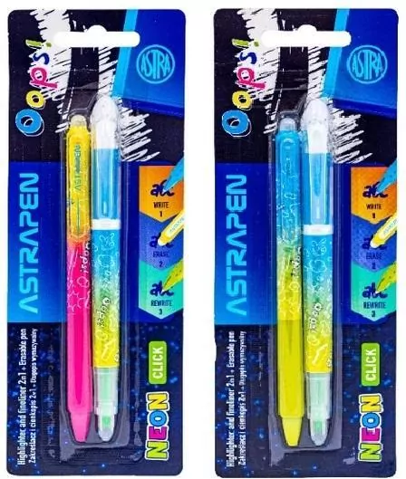Zakreślacz 2w1 + długopis wymazywalny Neon mix - tantis.pl
