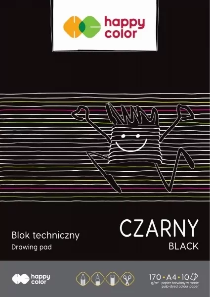 Blok techniczny A4 170g 10 ark czarny HAPPY COLOR - tantis.pl