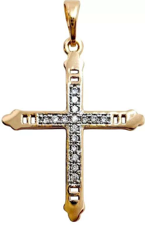 Krzyżyk cyrkonie pozłacany 28x22mm - tantis.pl