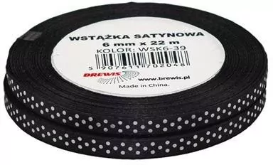 Wstążka satynowa w kropki, czarna 6mmx22m - tantis.pl