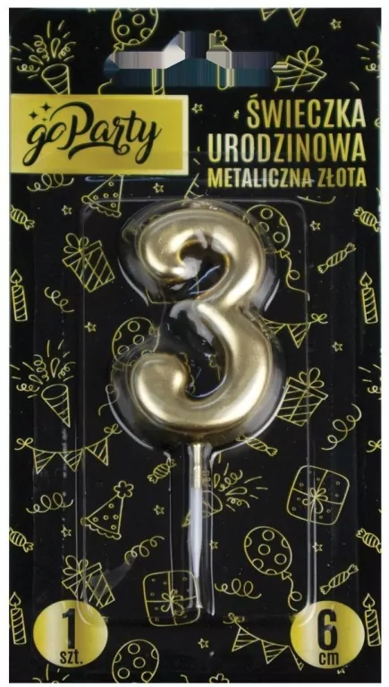 Świeczka urodzinowa 3 Metaliczna złota - tantis.pl