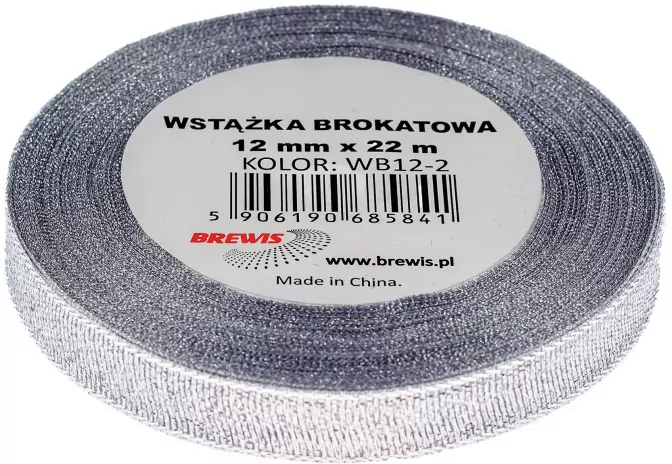 Wstążka brokatowa srebrna 12mmx22m - tantis.pl