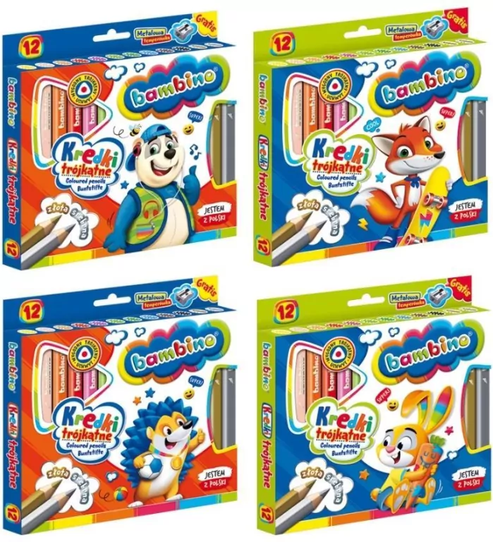 Kredki trójkątne drewniane Bambino. 12 kolorów - tantis.pl