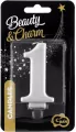 Świeczka B&C 1 metalik srebrna 8,0cm - tantis.pl