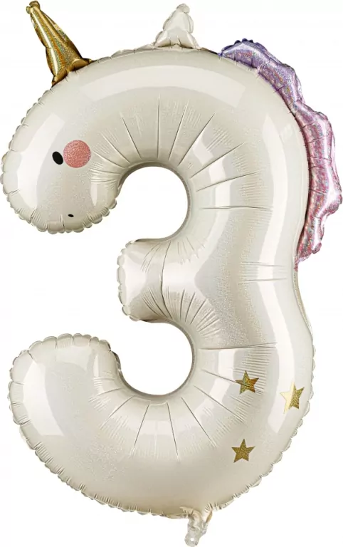 Balon foliowy Cyfra 3 Jednorożec 93cm - tantis.pl