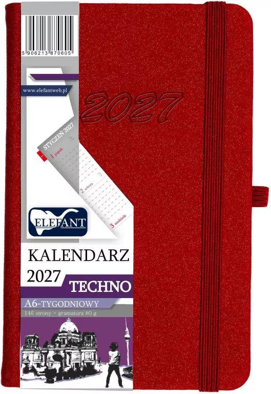 Kalendarz Techno 2027 A6 tygodniowy czerwony - tantis.pl