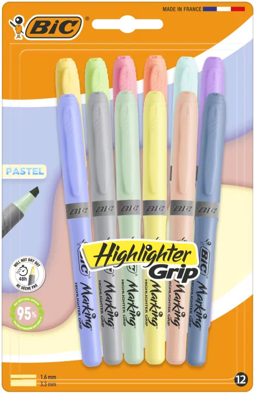 Zakreślacz Grip Pastel mix 12szt BIC - tantis.pl