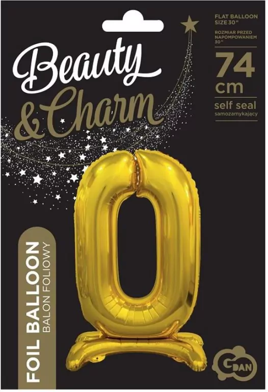 Balon foliowy B&C Cyfra stojąca 0 złota 74cm - tantis.pl