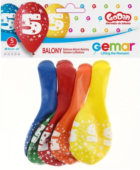 Balon 12 z nadr "5" pastel mix/5 szt. GS110/5 - tantis.pl