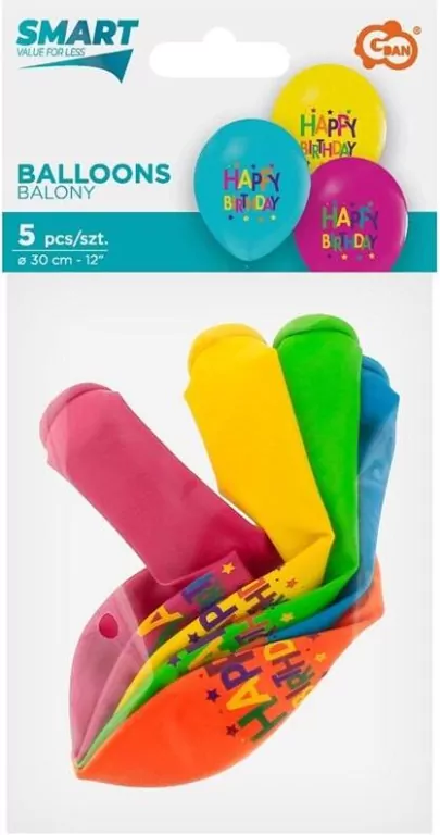 Balony Happy Birthday 30cm 5szt - tantis.pl