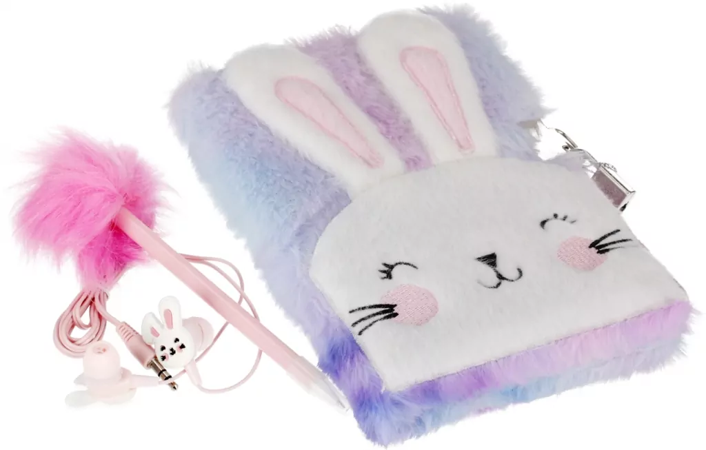 Pamiętnik pluszowy Królik długopis + słuchawki mix - tantis.pl