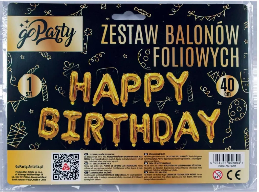 Balon foliowy zestaw liter Happy Birthday, 13 szt. złoty BCF-894 - tantis.pl