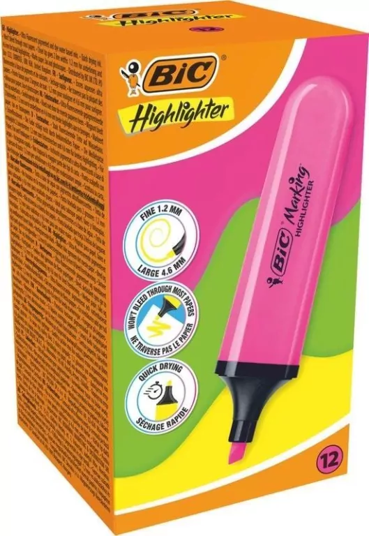 Zakreślacz Highlighter różowy neon (12szt) BIC - tantis.pl