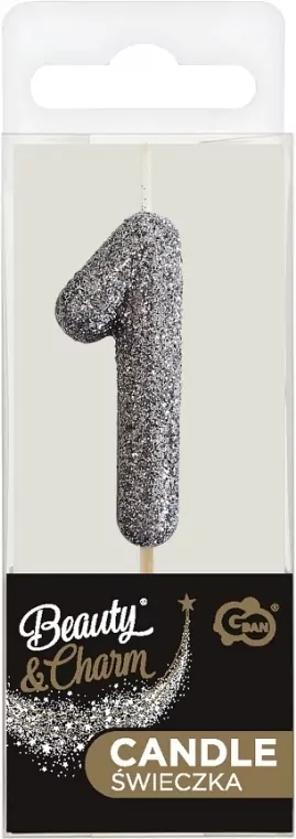 Świeczka piker 1 czarna brokatowa 11x3.5 cm - tantis.pl