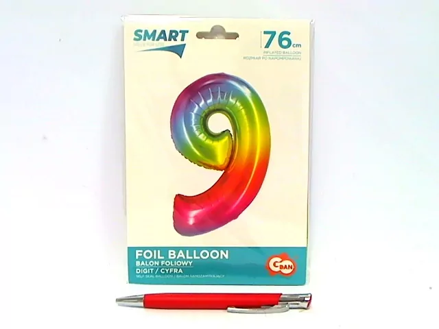 Balon foliowy. Smart .Cyfra 9. Tęczowa. 76 cm - tantis.pl