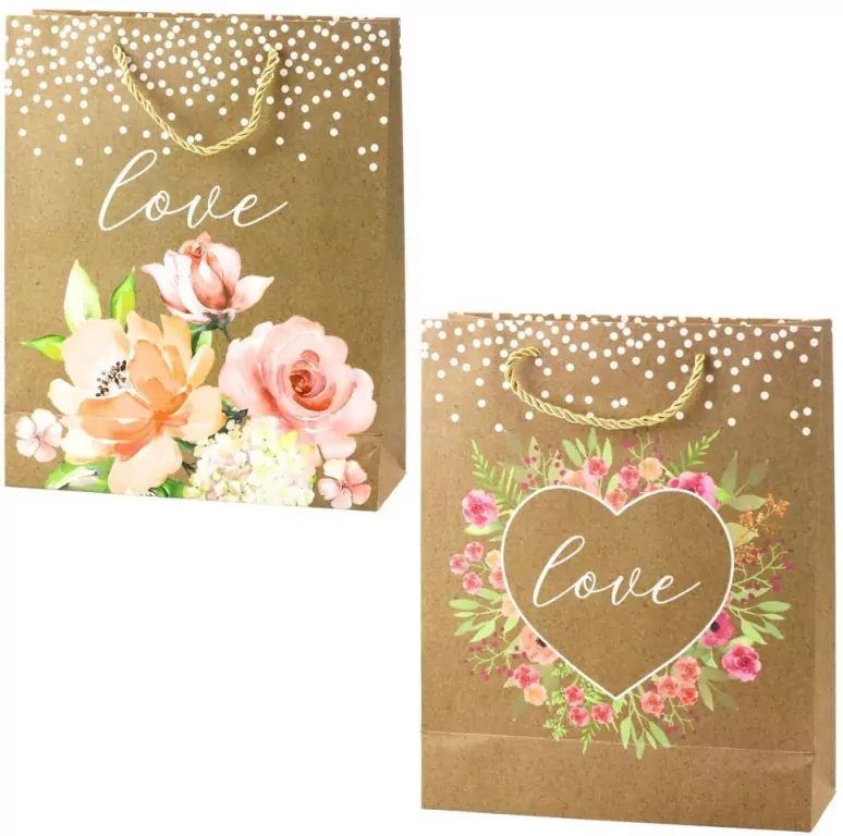 Torba prezentowa 32x26x10cm Love Kwiaty brokat MIX - tantis.pl