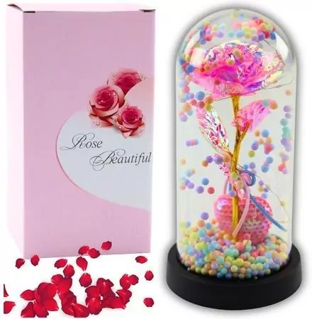 Wieczna róża w szkle oświetlenie LED różowa - tantis.pl