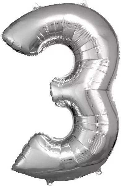 Balon foliowy cyfra 3 srebrna 58x86cm - tantis.pl