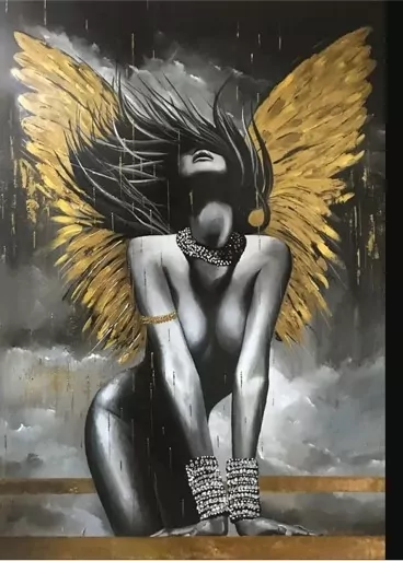 Diamentowa Mozaika Kobieta akt anioł czarno-złoty NO-1009331 - tantis.pl